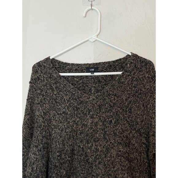 Line The Label Knit Cotton Alpaca Blend Sweater Marled Black Brown V-Neck Small - Picture 4 of 9